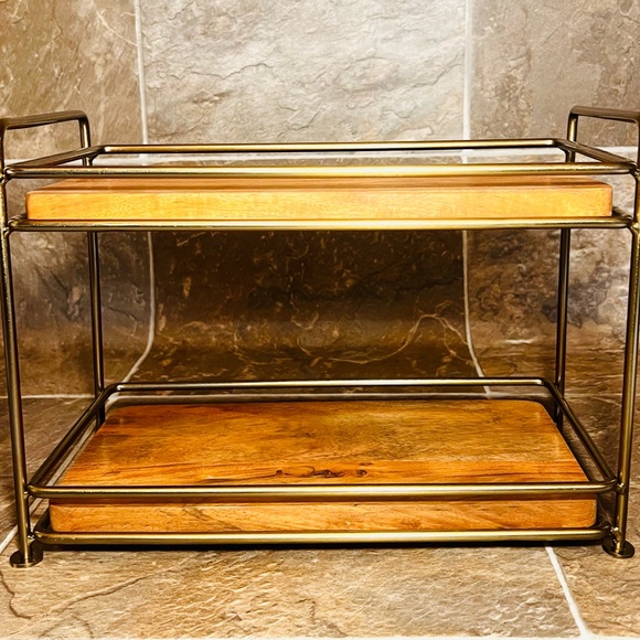 Tiered Wood & Brass Rectangular Serving Stand - Hearth & Hand with Magnolia - Picture 7 of 10